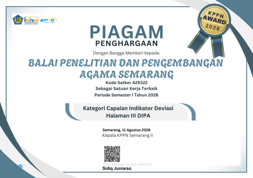 Balai Litbang Agama Semarang Raih Dua Penghargaan sebagai Satuan Kerja Terbaik
